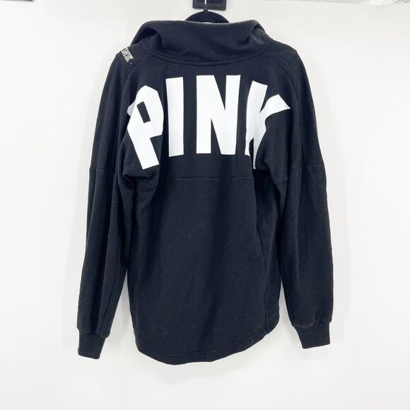 Pink Victoria's Secret 1/4 Zip Jacket Womens Size XS Black Drop Sleeve Oversized - Picture 2 of 4